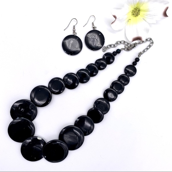 Fashion Jewelry Jewelry - VGUC Black Abalone Shell Disc Choker & Earring Set
